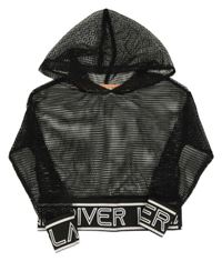 Černá síťovaná průsvitná crop mikina s logy a kapucí RIVER ISLAND