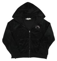 Černá plyšová propínací mikina s duhou z kamínků a kapucí H&M