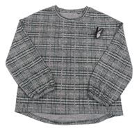 Černo-bílo-starorůžová kostkovaná melírovaná úpletová mikina s motýlkem a pecičkami C&A