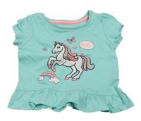 Pomněnkové tričko s jednorožcem a volánkem PRIMARK