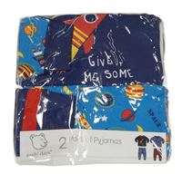 Nové - 2x - Pyžamo s raketami a planetami - Modro-tmavomodro-červeno-pruhované PRIMARK