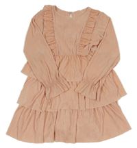 Broskvové plisované šaty s volánky 