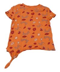 Tmavooranžové crop tričko s pusinkami a srdíčky a nápisy GÉMO