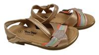 Pudrovo-zlato-hnědé koženkové sandály s hvězdičkou a barevnými pruhy Young Spirit vel. 30