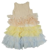 Světlepudrovo/broskvovo-žluto-světlemodré třpytivé vrstvené tylové slavnostní šaty H&M