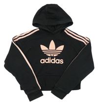 Černo-světlerůžová crop mikina s kapucí Adidas