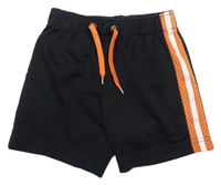 Černo-oranžové síťované sportovní kraťasy s pruhem TCM