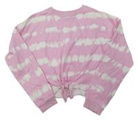 Růžovo-bílá batikovaná crop mikina s uzlem H&M