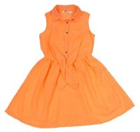 Neonově oranžové puntíkaté šifonové košilové šaty H&M
