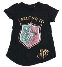 Černé tričko s erbem z překlápěcích flitrů - Harry Potter Primark
