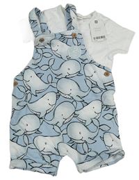 2set - Světlemodré teplákové laclové kraťasy s velrybami + bílé body Next