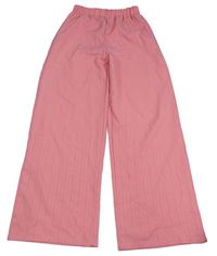 Růžové pruhované lehké wide leg kalhoty