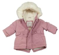 Nové - Starorůžová šusťáková zimní parka s kapucí s kožešinou Primark