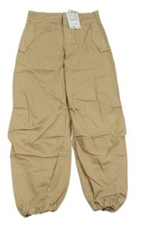 Nové - Hnědé plátěné cuff kalhoty Zara