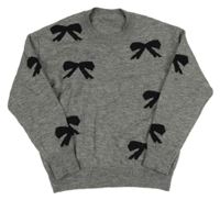 Šedý melírovaný svetr s mašlemi Shein