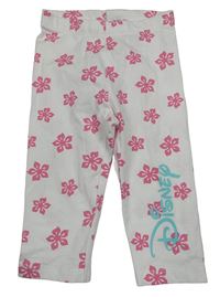 Bílé květované capri legíny s nápisem Disney