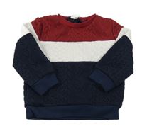 Vínovo-bílo-tmavomodrá vzorovaná mikina