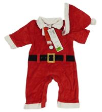 Nové - 2set - Červený sametový overal + čepice - Santa