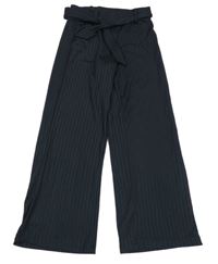 Antracitové žebrované wide leg kalhoty s páskem Dopodopo