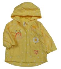 Žlutá puntíkatá šusťáková jarní bunda s obrázky a kapucí F&F