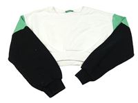 Bílo-černo-zelená crop mikina Benetton