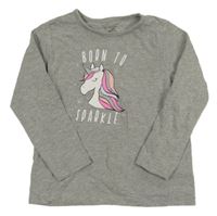 Šedé melírované triko s jednorožcem Primark