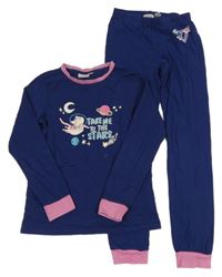 Tmavomodré pyžamo s kočkou a planetami Alive