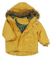 Žlutá šusťáková zimní bunda s kapucí Ergee