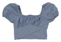 Modrošedá kostkovaná crop halenka Shein