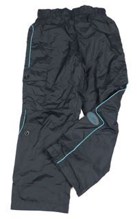 Tmavošedé šusťákové roll-up kalhoty s pruhem Vertbaudet