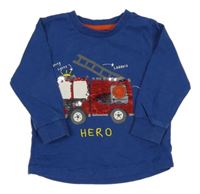 Tmavomodré triko s hasičským autem s překlápěcími flitry Matalan