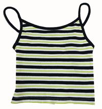 Černo-bílo-limetkový pruhovaný žebrovaný crop top