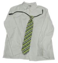 2set - Bílá košile + zeleno-šedo-bílá kostkovaná kravata