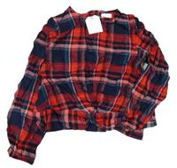 Nové - Červeno-tmavomodro-růžová kostkovaná lehká crop halenka Next