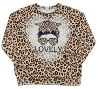 Hnědá mikina s dívkou a leopardím vzorem Shein
