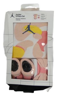 Nové - 3set - Bílo-růžovo-žluté army body s logem + ponožky + čelenka s mašlí Air Jordan