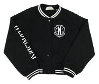 Černá crop baseballová mikina s Wednesday H&M