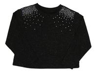Černé crop melírované triko s kamínky F&F