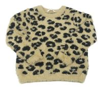 Béžovo-černý chlupatý leopardí svetr M&S