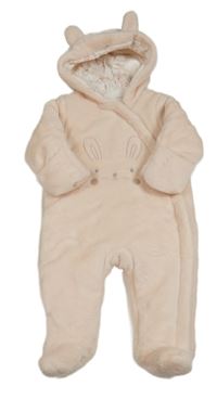 Světlerůžová plyšová zateplená kombinéza s králíkem a kapucí Mothercare