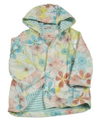 Bílo-barevná květovaná šusťáková jarní bunda s kapucí George