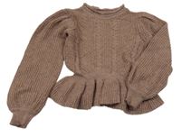 Hnědý vzorovaný svetr s volánkem Only 