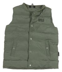 Khaki šusťáková prošívaná zateplená vesta s nápisem 