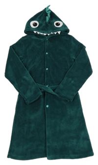 Tmavozelený chlupatý župan s příšerkou a kapucí 