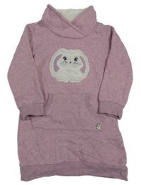 Lila melírované teplákové šaty s králíkem a komínovým límcem Topolino