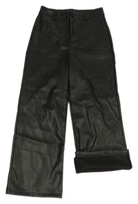 Černé široké koženkové kalhoty PRIMARK