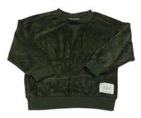 Tmavozelená žebrovaná sametová mikina s nášivkou Primark