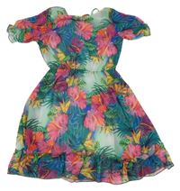 Zeleno-barevné květované šifonové šaty 