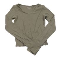 Hnědé crop žebrované triko H&M