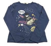 Tmavomodré melírované triko s dívkou H&M
